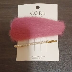 Pink Furry Hair Clip Set